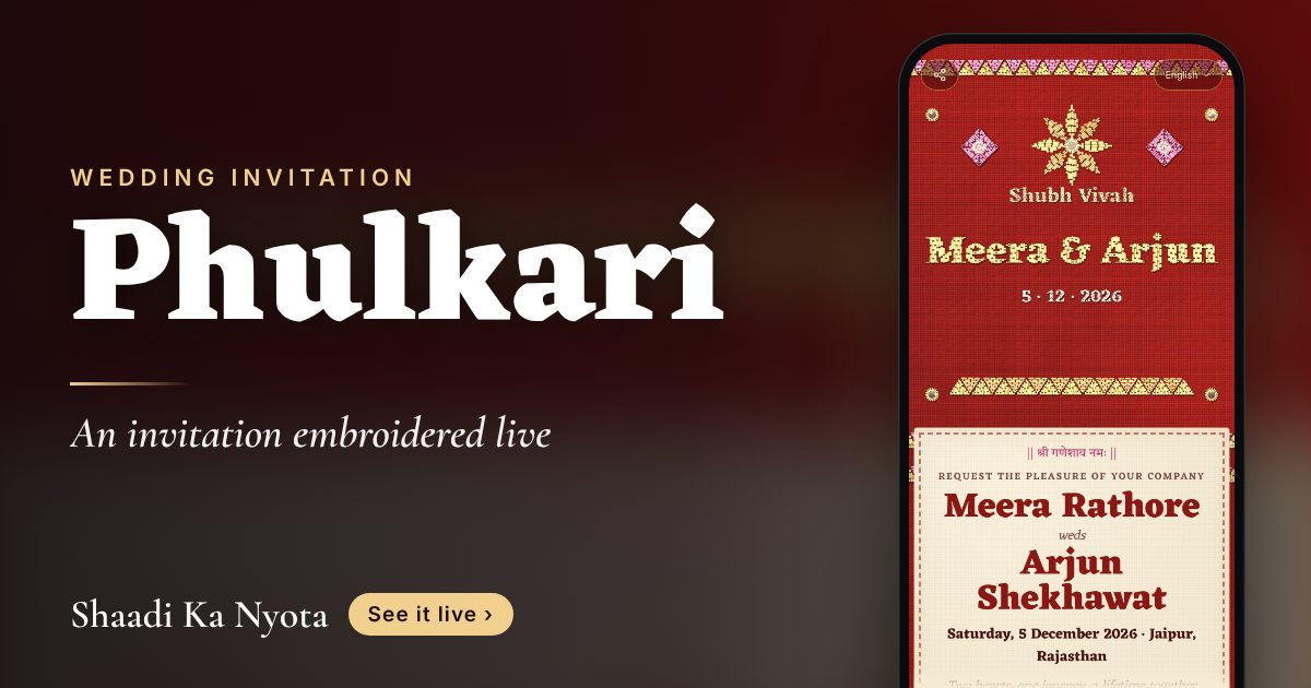 Phulkari wedding invitation design: An invitation embroidered live: every page is stitched in silk on a Punjabi dupatta as the guest watches, and every guest's name is stitched into its border.